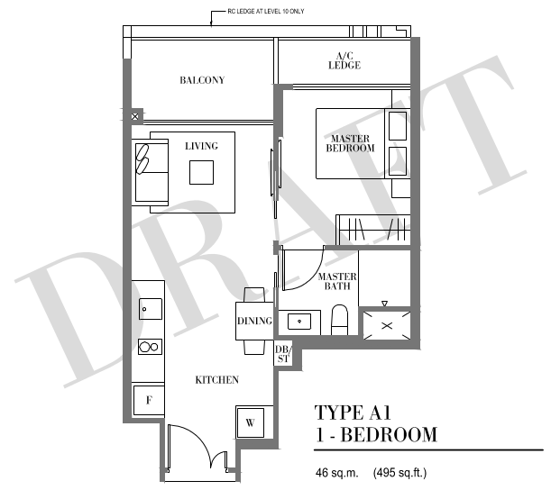 Botanique Floor Plan Type A1 1 Bedroom Layout